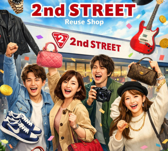 リユースショップ「2nd STREET」でブランド品や家電・ファッションアイテムを楽しく買い物するイメージのプロモーション画像